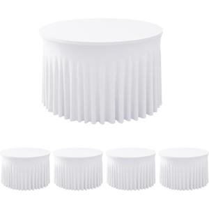 HolidayIdeas White Spandex 72in Round Table Cloths for Wedding, 6ft Fitted Stretch Table Skirts 132 Inch, WrinkleFree Ruffle Design Tablecloths for Banquets,Trade Shows, Parties, Events, 4 Pack