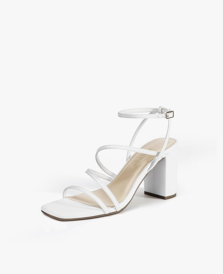 DREAM PAIRS Women's Heels Chunky Block Strappy Square Open Toe Ankle Buckle Heeled Sandals Wedding Party Dress Shoes Indie Size 8
