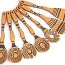 Professional Kitchen Wood Fiber Cooking Spoons|7-Piece Curved Handles Non-Scratch, Heat Resistant, Dishwasher Safe Wooden Utensil Set for Non-Stick Pans, Sauce Making, Stirring & Serving|Kitchen Gifts