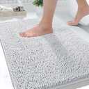 Yimobra Washable Bathroom Rugs, Super Soft & Absorbent Chenille Bath Mat for Floor & Carpet, Quick Dry Non Slip Bath Mat for Tub Shower, 32"x20",Silver