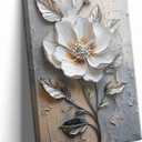 Elegant White Flower Canvas Wall Art Modern Abstract Floral Wall Decor Picture Blooming Flower Poster Print for Office Living Room Bedroom Bathroom Home Decoration 16x24in