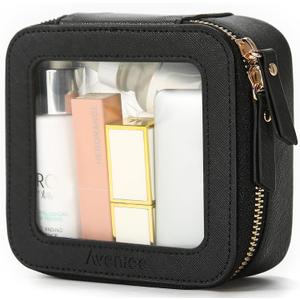 Aveniee Mini Clear Makeup Bag, Small Cosmetic Bags Travel Toiletry Pouch Organizer, TSA Approved Make up Case with Zipper, Car Bag for Essentials,Black