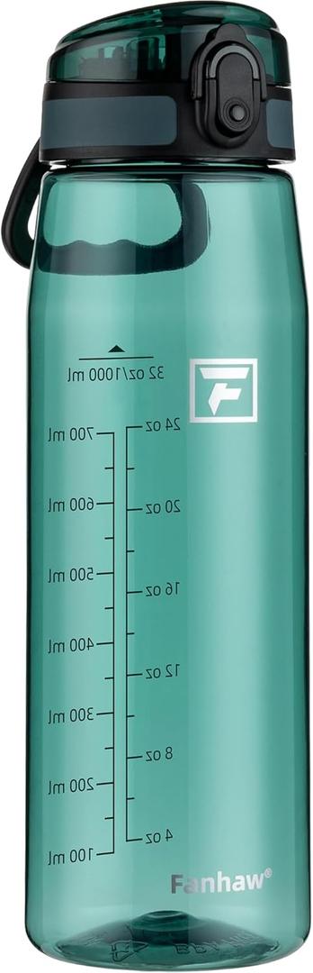 Fanhaw 32 oz Tritan Water Bottle with Chug Lid - Clear, BPA-Free, Lightweight, Wide Mouth, Leak-Proof, Perfect for Gym, Travel, School, Office, and Sports (Dark Green)