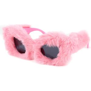 FEISEDY Women Plush Fuzzy Cat Eye Sunglasses Punk Soft Velvet Shades Ladies Handmade Party Masquerade Eyewear B2877 (Pink)