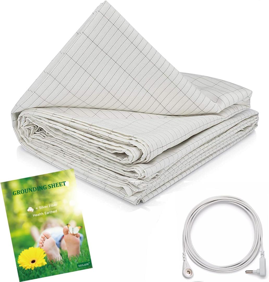 Grounding Sheets Queen Size with Grounding Cord,Made with Premium Cotton and Pure Silver Threads, Achieve Healthy Sleep(60x80inch)