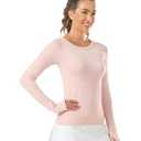 ODODOS Women's Relaxed Fit Long Sleeve Shirts Boat Neck Side Slit Peach-Soft Casual Lounge Yoga Tops, Dusty Pink, Medium