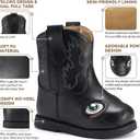 Rollda Baby Cowboy Boots Toddler Cowgirl Boots Infant Western Boots Round Toe (Black)