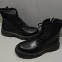 QEOSNBX Men'S Black Patent Leather Platform Combat Boots Fashion Side Zipper Wide Toe Lace Up Chunky Lug Sole High Top Motorcycle Boots Comfort Waterproof Non-Slip Casual Ankle Booties (11)