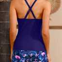 Women Tankini Swimsuits with Shorts - Two Piece Tummy Control Bathing Suits Top with Two Pockets Bottom Swimwear (Blue, L)