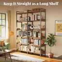Huuger 6 Tier Bookshelf, Corner Bookshelf with 12 Open Shelves and Raised Baffle, 47.2 Inch Straight Wide Bookcase with Metal Frame and Wooden Board, Adjustable Feet, Rustic Brown
