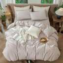 MooMee Striped Duvet Cover Set 100% Washed Cotton Linen Like Textured Breathable Durable Soft Comfy (Orange Pinstripes, Super King 108"x98")