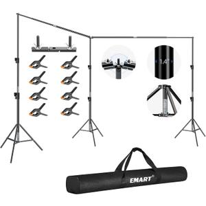 EMART Back Drop Adjustable Stand, 10x20 Backdrop Stand Heavy Duty Photography Background Support System Kit with 300 Angle Rotatable Connector and 8 Spring Clamps for Parties, Wedding, Photo Studio (2010ft(WH, Black)