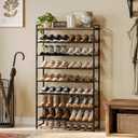 8 Tier Shoe Rack Organizer for 32-40 Pairs, Tall Metal Shoe Storage Shelf with Wood Top, Adjustable Boot Space, Narrow Design for Entryway Closet, Rustic Brown and Black