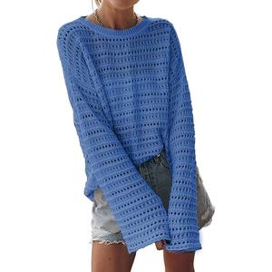 Womens Fall Sweaters 2025 Lightweight Casual Long Sleeve Crochet Hollow Out Knit Pullover Tops Clothing Size M