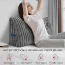 Headboard Pillow Full, Triangular Wedge Pillow Headboard Full, Cushion Headboards Reading Pillows, Backrest Pillows for Sitting in Bed or Working with Removable Cover, Grey