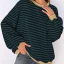 UEU Women Oversized Striped Crewneck Sweatshirt Long Sleeve Color Block Pullover Tops Casual Loose Workout Shirt (Green, XL)