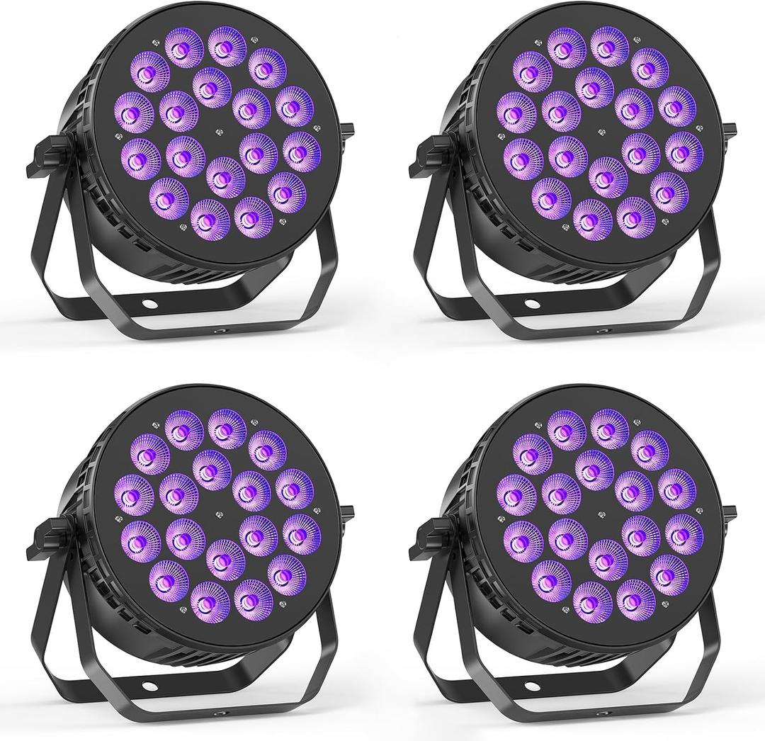Stage Par Lights, 18X10W RGBW 4-in-1 LED DJ Par Can Light, Full Cast-Aluminum Party Uplight with Strobe Wash Effect by DMX512 & Sound Activated for Wedding Festival Event DJ Live Show - 4 Pack