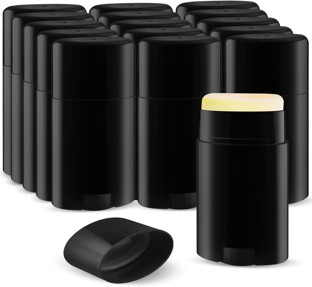 15 Pack 1.7 oz Plastic Deodorant Container,Empty Oval Twist-Up Solid Stick Tube Applicator Container for Homemade Deodorant,Shaving Soap Stick,Heel Lip Balm,Solid Lotion Bar-Top Filling,Black