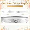 Wenqik 16 Inch Silver Cake Stand Set Metal Round Cupcake Dessert Stand with Cake Cutting, Flower Spatula Wedding Cupcake Pastry Display Candy Holder Display for Wedding Party Birthday Baby Shower