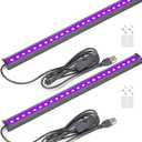 GREENIC USB Black Light Bar, 10W 1ft Upgraded UV LED Blacklight Strip Lights, Small Black Lights for Glow Party, Posters, Tapestry, Room, Bedroom Decor, Body Paint, Halloween Decorations, 2 Pack