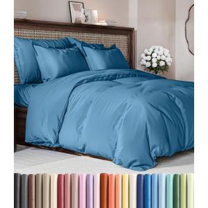 Duvet Cover Full Size Set - Extra Soft Full Duvet Cover 80" x 90" with 2 Pillow Shams - Hotel Luxury, Easy Care & Fade Free w/ Zipper Closures & Ties - All Season, Comfy and Breathable (Denim Blue)