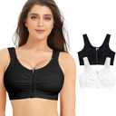 BRABIC Zip Front Closure Everyday Bra for Women Post Surgery Compression Support with Adjustable Straps Wirefree (Medium, Black+white 2pk)