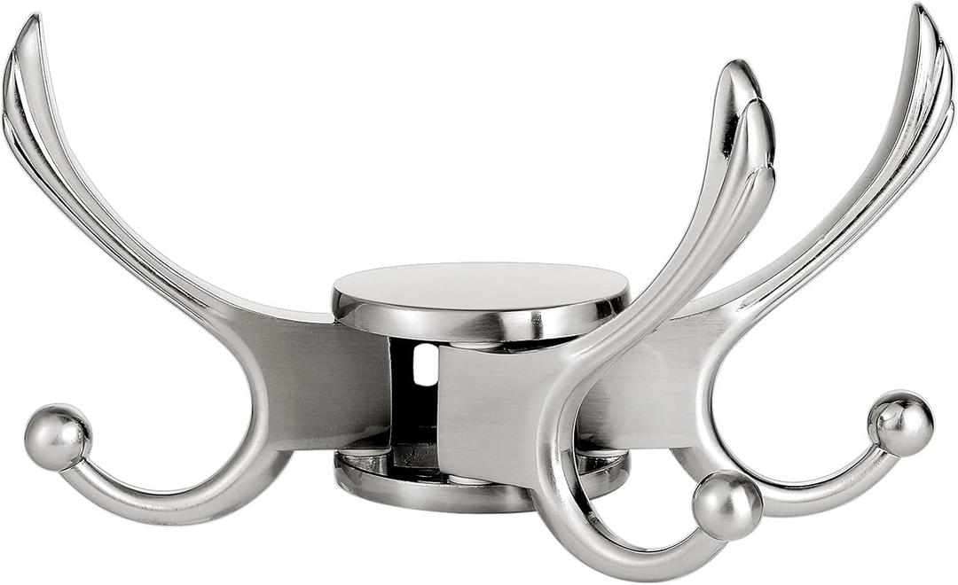 Swivel Coat Hook 2 Pack Heavy Duty Space Saving Towel Rope Hook Wall Mount Triple Swing Arms for RV Bathroom Kitchen Garage,Brushed Nickel