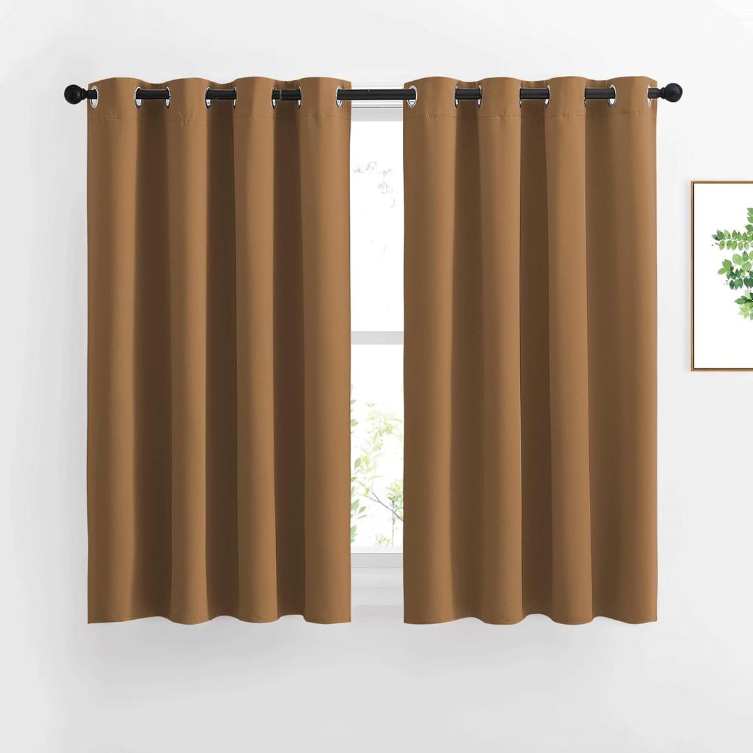 NICETOWN Half Window Curtains for Bedroom - Grommet Modern Thermal Insulated Blackout Window Drapes Sound Reducing for Nursery/Kitchen, Gold Brown, W52 x L54, Set of 2