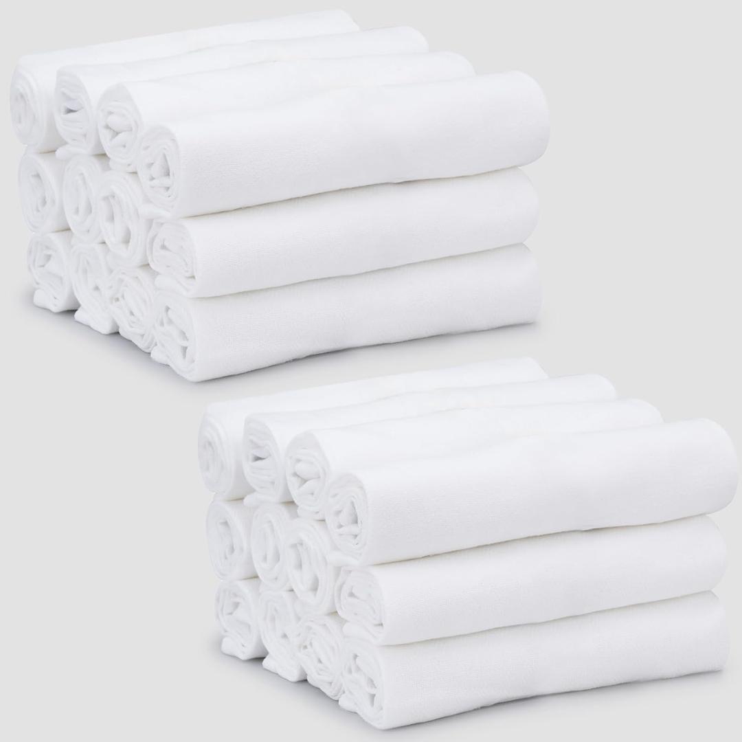 THREAD SPREAD 100% Cotton Dish Cloths - Flour Sack Kitchen Towels - Cotton Blank Towel - Thick Absorbent Quick Dry, Machine Washable - Cleaning & Drying - 28"x28" - Pack of 24, White
