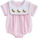 Baby Girl Summer Outfit Plaid Bubble Romper Vintage Smocked Outfits Farm Onesie Newborn Clothes Summer, 12-18 months
