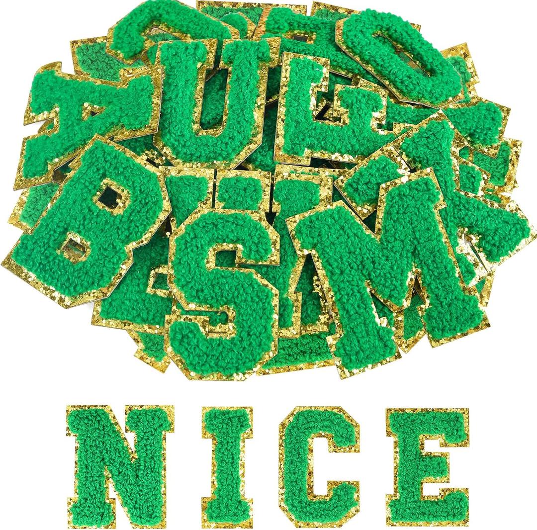 ASTARON 26 Pcs Self Adhesive Letter Patches Chenille Letters Stickers, A-Z Embroidered Applique Patches Alphabet Cloth Patch for Clothes, Bags, Hat, Phone Case, DIY Accessories (Dark Green)