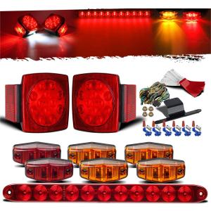 Partsam Submersible Under 80" LED Trailer Light Kit,Square Stop Turn Tail RV Truck Lights w/Wire &Bracket,Red/Amber Side Fender Marker Lamps,3rd Brake ID Light Bar for Camper Truck RV Boat Snowmobile