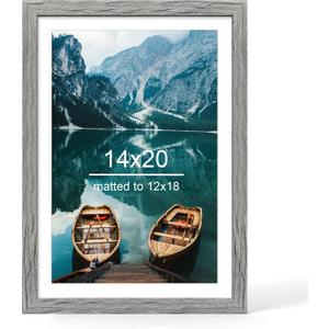 Hongkee 14x20 Picture Frame, Rustic Grey Wood Style - Display Posters 12 x 18 with Mat or 14x20 without Mat, Wall Mounting Horizontal and Vertical, 1 Pack