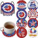 8 x Shellwei 8 Pcs 4th of July Diamond Painting Coasters Patriotic USA Star Diamond Art Coaster with Holder Red White and Blue American Flag Painting Art Kits 250th Anniversary Decor for Adults DIY Craft