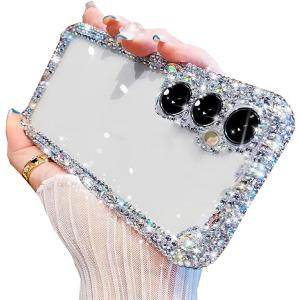 for Samsung Galaxy A16 5G Bing Glitter Case, Women Girly Cute Phone Case Cover with Sparkle Rhinestone Diamond Camera Protection, Crystal Clear Silicone Bumper Cover for Galaxy A16 (Clear)