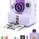 Nreonrick Kids Camera Instant Print, Selfie Digital Instant Cameras, Reversible Lens Mini Toddler Camera with 3 Roll Paper Toys for Boys Girls Age 3-12 in Halloween Christmas Birthday 32GB Card Purple