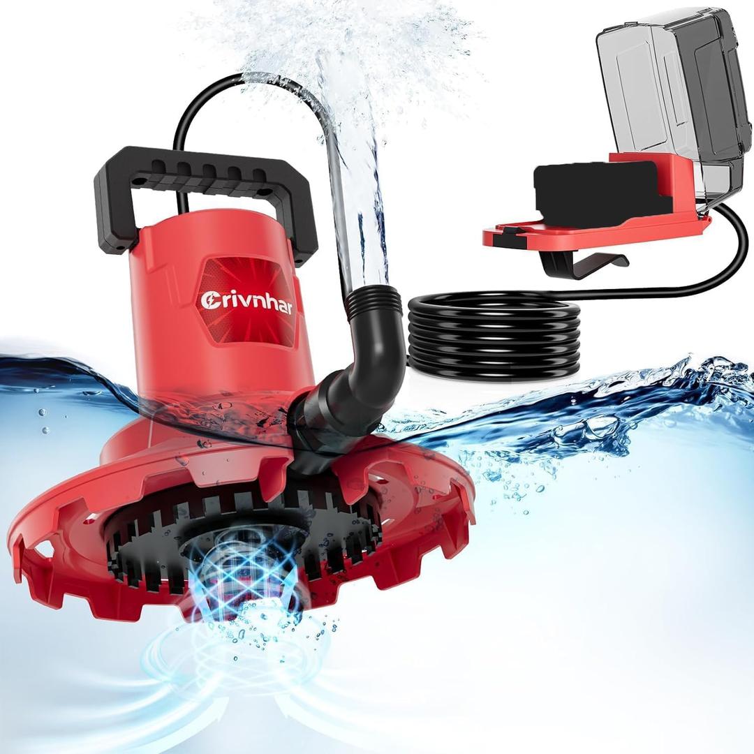 Cordless Water Pump Compatible For Milwaukee 18V Battery, 1320GPH Portable Submersible Pump Cover with 16.5FT Power Cord, Water Removal for Swimming Pool Basement, Water, Beds, Garden(No Battery)