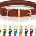 OOPSDOGGY Reflective Rolled Leather Dog Collar Adjustable Soft Padded Pet Collar for Small Medium Large Breed Dogs (Brown, M, 12"-15")