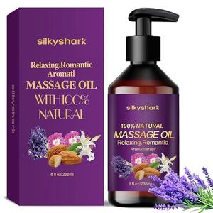 SilkyShark Lavender Massage Oil (8 Fl Oz), Aromatherapy Massage Oil, Lavender Bliss Massage Oil, Natural Relaxation for Mind and Body Pack of 2