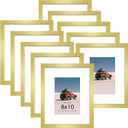 8x10 Picture Frame Sef of 10, Display Pictures 5x7 with Mat or 8 x 10 Without Mat, Photo Frame Collage for Wall Gallery Decor, Hanging or Tabletop Display, Gold