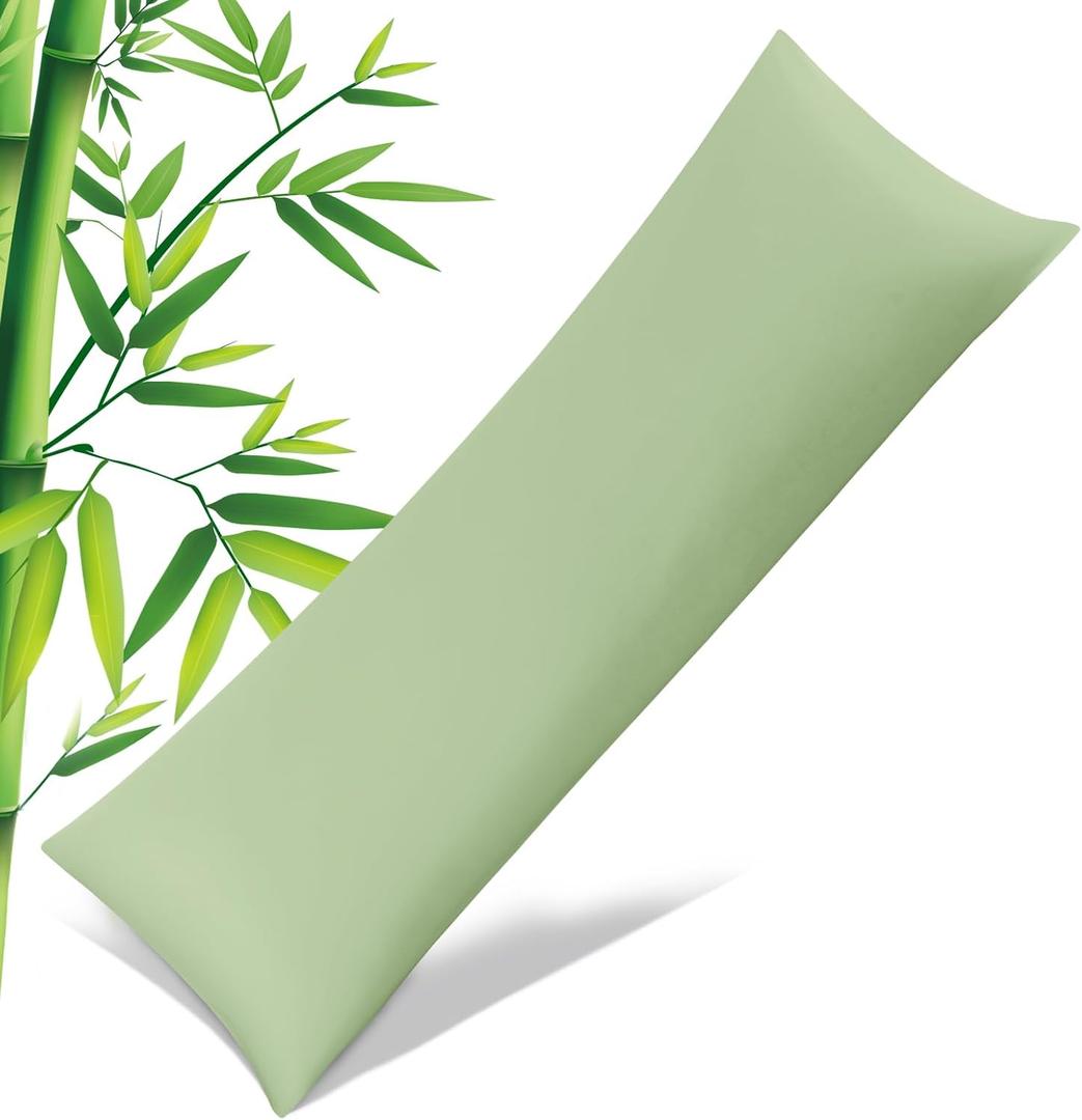 Body Pillowcase with Zipper Cooling Viscose from Bamboo Zippered Pillowcases, Cool & Breathable Body Pillow Cover for Hot Sleepers and Night Sweats, 20" x 54", Green (Pillow Case Only)