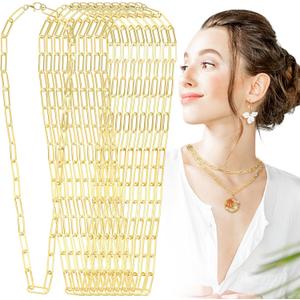 Quelay 20pcs Paperclip Chain Necklace Plated Chains Bulk Alloy Link Cable Necklace for Jewelry DIY Making Supplies Accessories (Gold) Quelay 20pcs Paperclip Chain Necklace Plated Chains Bulk Alloy Link Cable Necklace for Jewelry DIY Making Supplies Accessories (Gold)