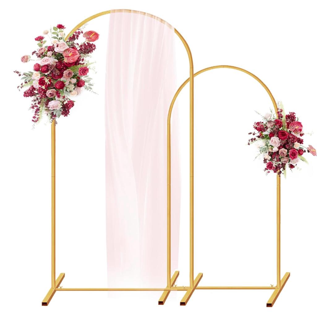 Metal Arch Backdrop Stand 7.2FT+6FT Wedding Arch Backdrop Stand Set of 2 Gold Backdrop Arch Stand Wedding Arch Frame for Wedding Ceremony Birthday Party Decoration Arbors of Metal