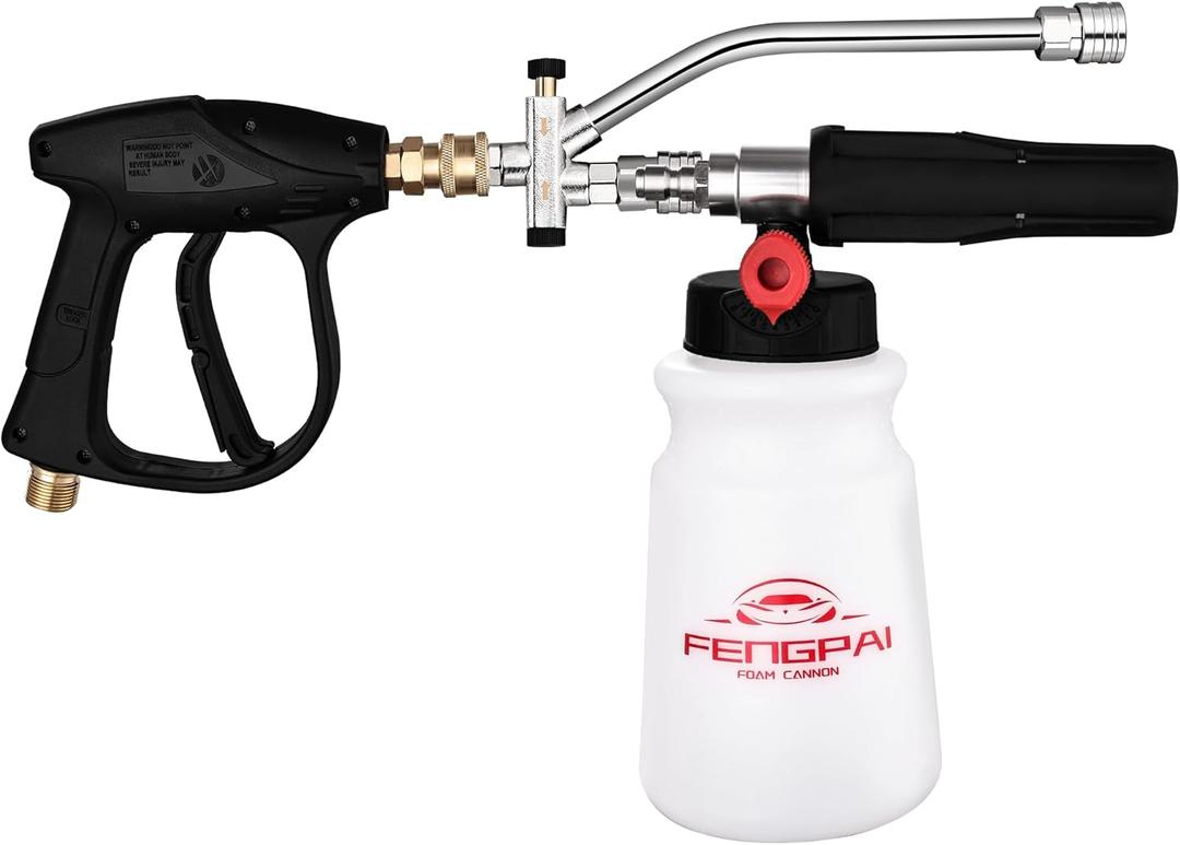 FENG PAI Foam Cannon with Pressure Washer and Dual Connector, 3-in-1 Short Lance Accessory for Snow Foam Cannon, Power Washer Blaster Kit for Car Washing and Cleaning, Sprayer Bottle 1L 4000 PSI