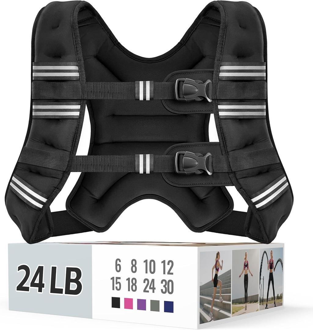 Zeerun Weighted Vest for Women & Men with Reflective Stripe and Adjustable Buckle, Comfortable & Durable Rucking Vest for Walking, Running & Strength Training (24 Lb, Black)