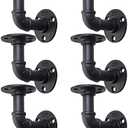 MUZIK 6 Pack Industrial Pipe Shelf Brackets, L-Shaped Shelving Support for Wall Mount Floating Industrial Shelves - Vintage Black Iron Finish DIY Pipe Shelf (4*4 Inch)