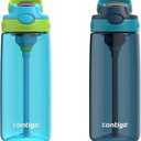 Contigo Kids 20oz 2-Pack Aubrey Water Bottles with Cleanable Silicone Straw Spill-Proof Lid Dishwasher Safe Blue Raspberry/Cool Lime & Blueberry/Juniper BPA-free