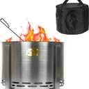 Smokeless Firepit - 18 Inch - Stainless Steel Fire Pit - Wood Fire Pits for Outside with Stand, Removable Ash Rake, Fire Poker & Fire Pit Cover - Smokeless Firepit for Outside, Bonfire, BBQ, Backyard (Silver)