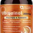 NATURE TARGET Ubiquinol CoQ10 200mg with PQQ & Turmeric, 120 Count | High Absorption Coenzyme Q10 with ALA & Black Pepper, Supports Antioxidant for Brain Health, Energy Production, BBD 12/2028