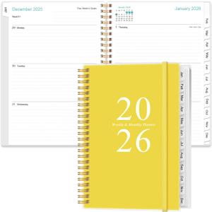 2026 Planner - A5 Weekly & Monthly Planner Spiral Bound, January 2026 - December 2026, Academic Planners 2026 with Flexible Cover, Tabs, Inner Pocket, 6.4" x 8.5", Yellow